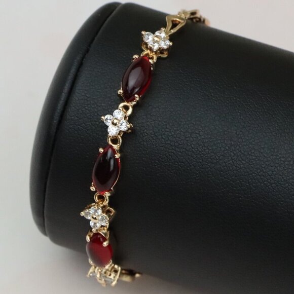 Rose Gold Bracelet with Red and White Stones, XPBL0686 - Picture 1 of 12